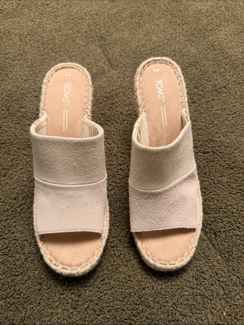 TOMS Beige Open-Toe Slide Espadrille Mules